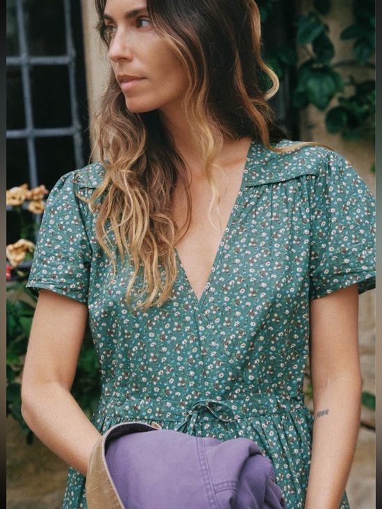 Christy Dawn Dresses & Skirts - Christy Dawn Green Floral Wrap Dress